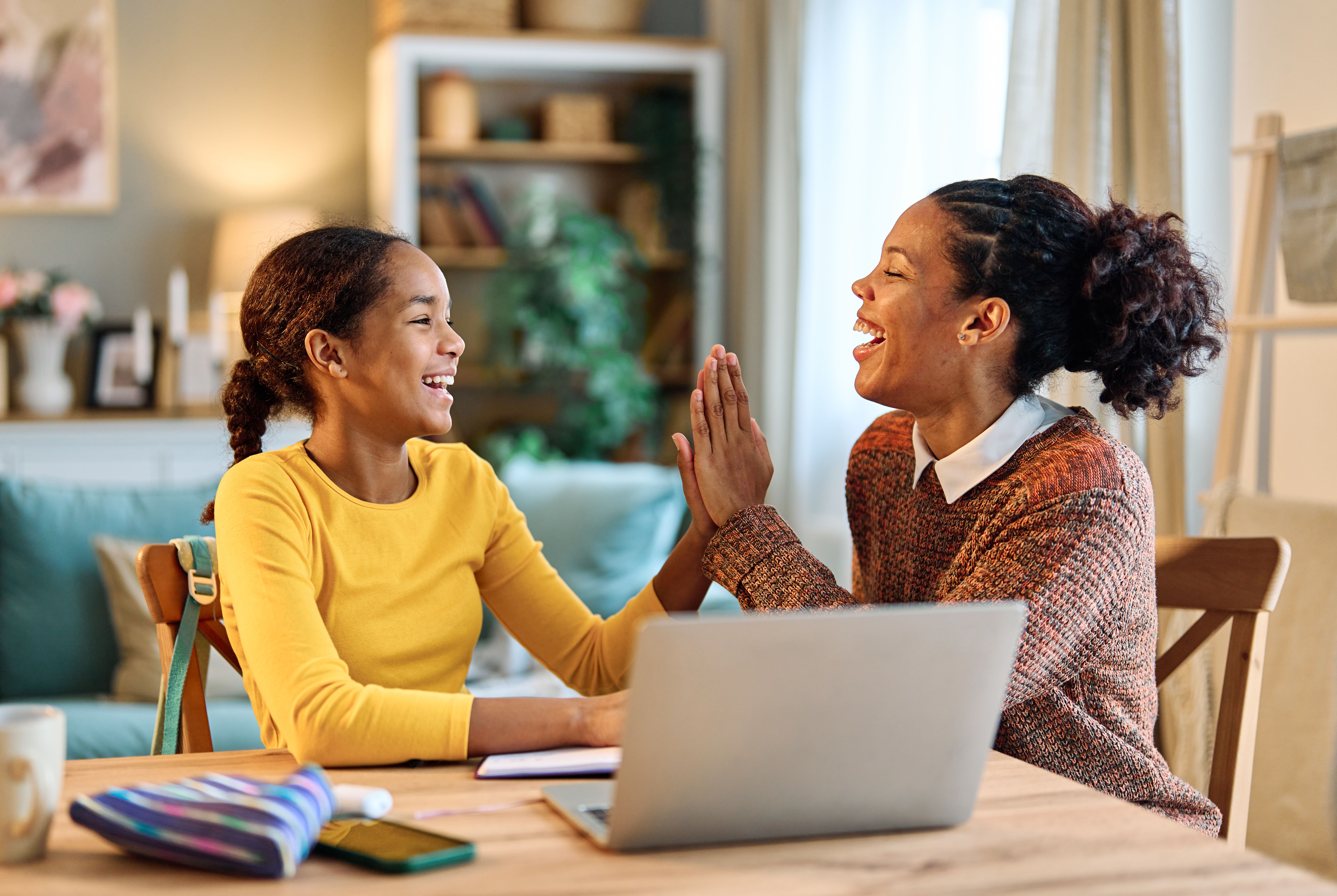 father child home family homework daughter girl cheerful teenage parent education laptop teen teaching childhood man learning together school computer internet teacher tutor black